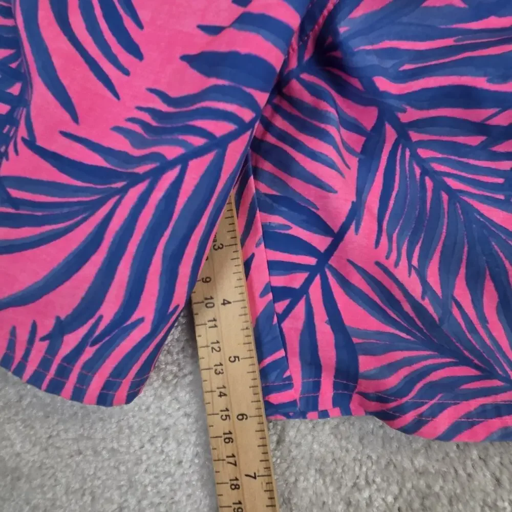 Vineyard Vines Mens Swim Trunks XL Pink Blue Tropical Mesh Lined 6 Inch Inseam